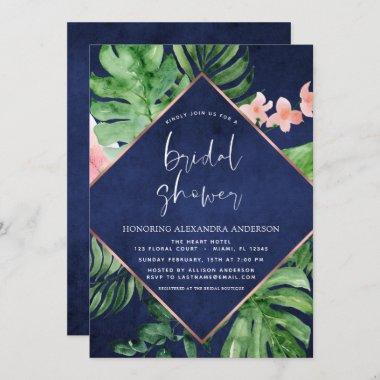 Bridal Shower Tropical Palm Navy Blue Invitations