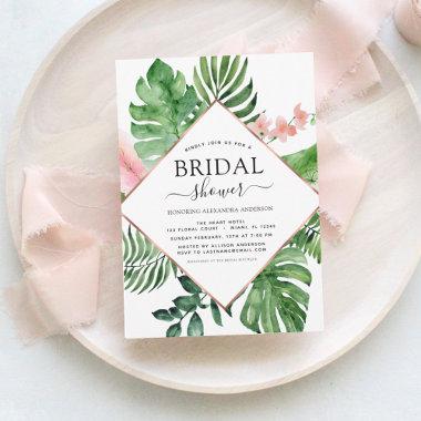 Bridal Shower Tropical Palm Watercolor Geometric Invitations