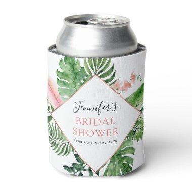 Bridal Shower Tropical Palms Rose Gold Can Cooler