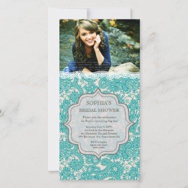 Bridal Shower Turquoise Lace Paisley Photo Invite