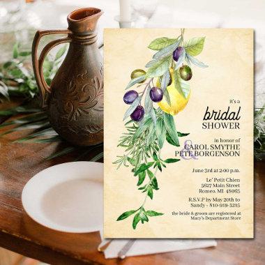 Bridal Shower Tuscan Botanical Lemons Herbs Invitations