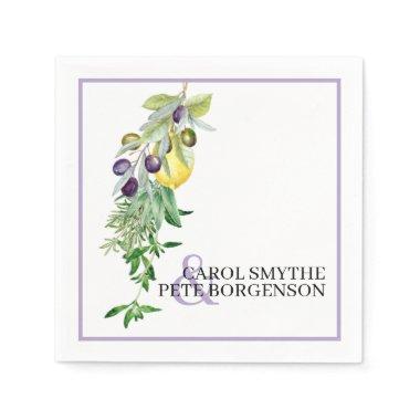 Tuscan Lemon Herbs Bride and Groom Napkins