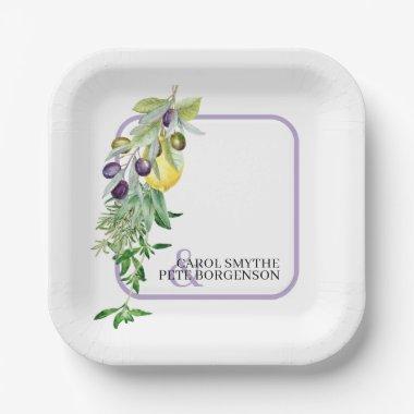 Tuscan Lemon Herbs Bride and Groom Paper Plates