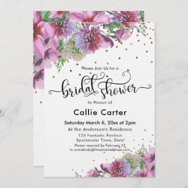 Bridal Shower Typography Wildflower Gold Confetti Invitations