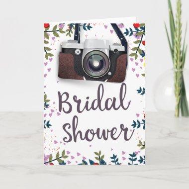 Bridal Shower Vintage flowers and classic camera Holiday Invitations