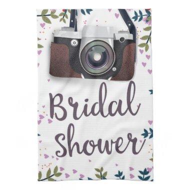 Bridal Shower Vintage flowers and classic camera Kitchen Towel