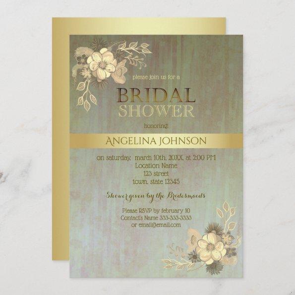 Bridal Shower Vintage Gold Flowers Invitations