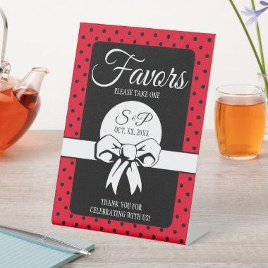 Vintage Polka Dots Bows Red & Black Pedestal Sign