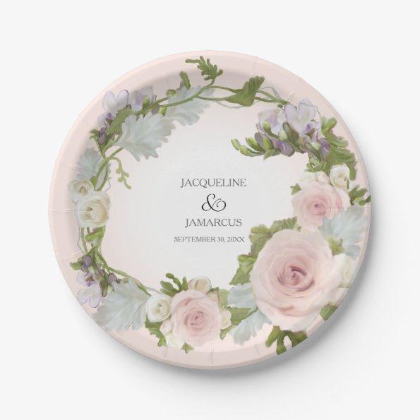 Bridal Shower Vintage Pretty Rose Floral Wreath Paper Plates