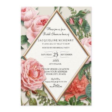 Bridal Shower Vintage Roses Floral Rose Gold Taupe Invitations