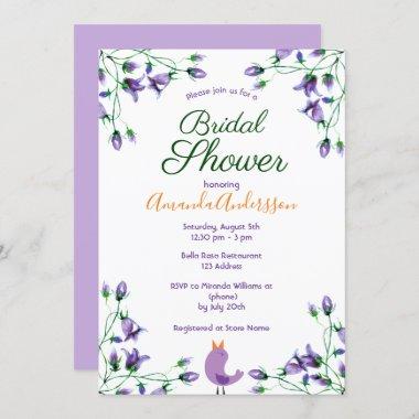 Bridal Shower violet florals bluebells white Invitations