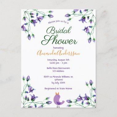 Bridal Shower violet florals bluebells white Invitation PostInvitations