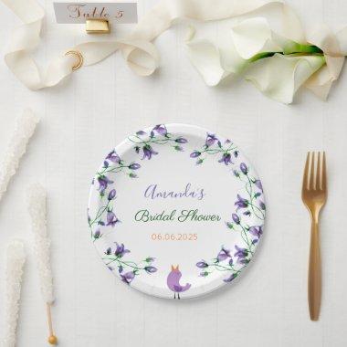 violet florals bluebells white Paper Plates