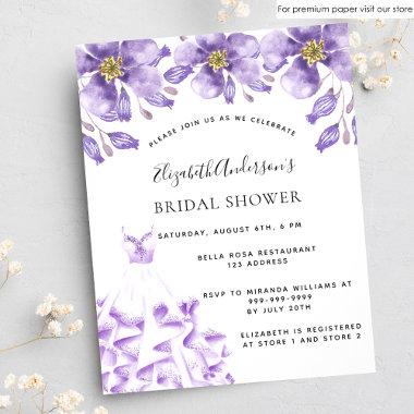 Bridal Shower violet white dress floral invitation PostInvitations