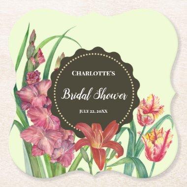 Bridal Shower Warm Floral Spring Blooms Painting Paper Coaster