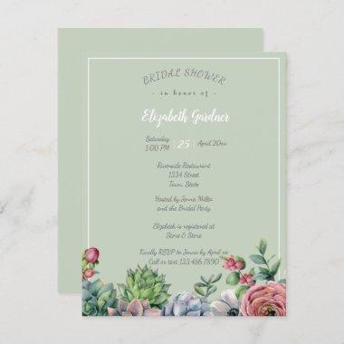 Bridal Shower Watercolo Pink Blue Green Succulent Invitations