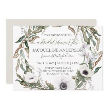 Watercolor Anemone Olive Leaf Wreath