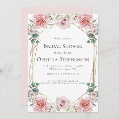 BRIDAL SHOWER | Watercolor Baby Rosa Pink Flowers Invitations