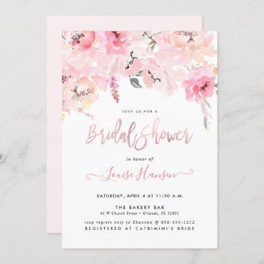Bridal Shower, Watercolor Blush Pink Peonies Invitations