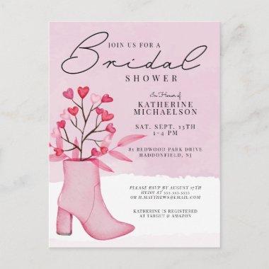BRIDAL SHOWER | Watercolor Boot & Heart Bouquet PostInvitations