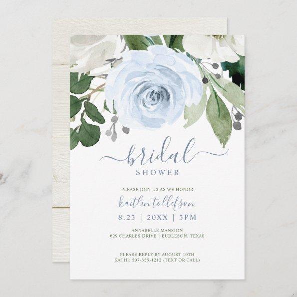 Bridal Shower Watercolor Bouquet Dusty Blue Invitations