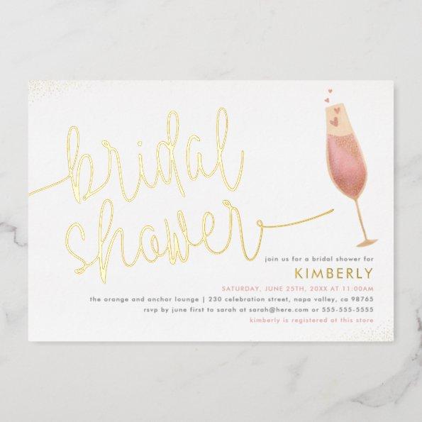 Bridal Shower Watercolor Champagne Bridal Shower Foil Invitations