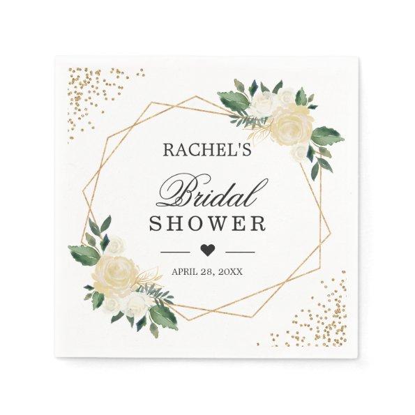 Bridal Shower Watercolor Chic Gold Glitters Floral Napkins