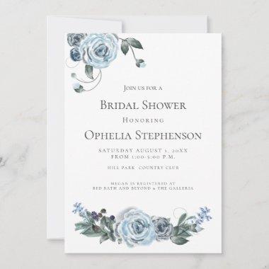 Bridal Shower | Watercolor Dusty Blue Floral Announcement
