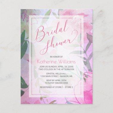 Bridal Shower Watercolor Floral Pink Purple Peony Invitation PostInvitations