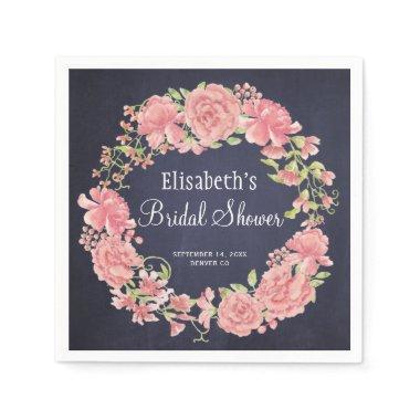 Bridal shower watercolor floral pink rustic napkins