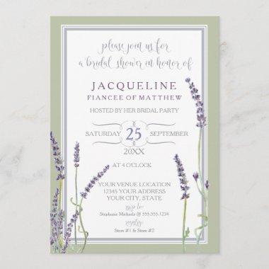 Bridal Shower Watercolor French Lavender Flowers Invitations