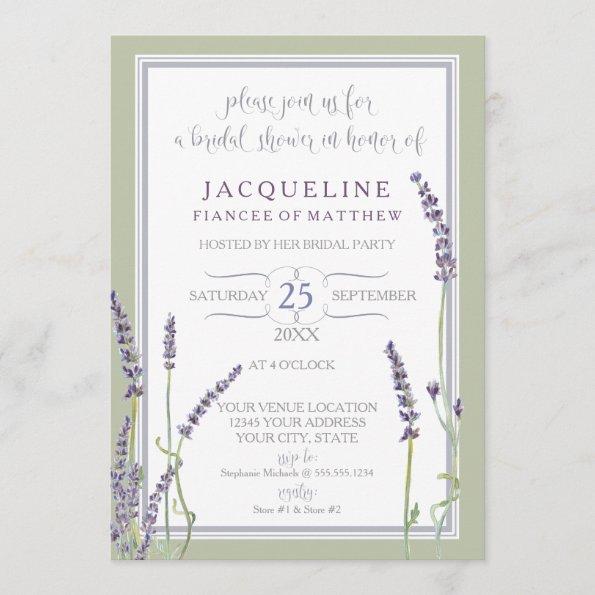 Bridal Shower Watercolor French Lavender Flowers Invitations