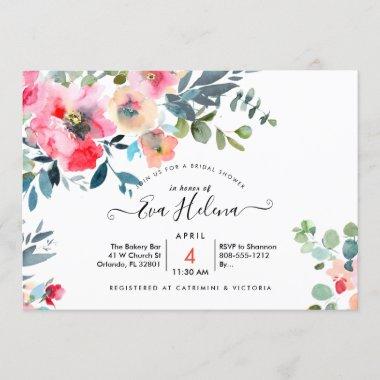 Bridal Shower, Watercolor Garden Roses, Red Ombre Invitations