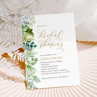 Bridal Shower, Watercolor Green Foliage Border Invitations