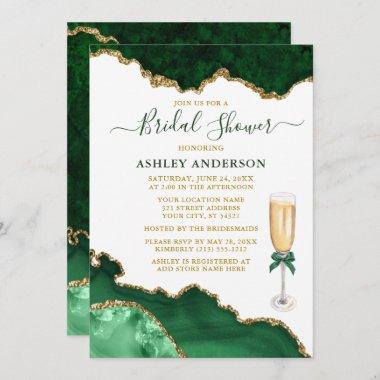 Bridal Shower Watercolor Green Marble Geode Gold Invitations