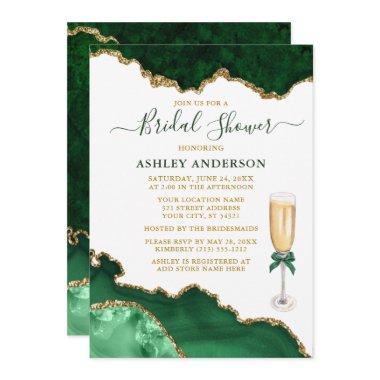 Bridal Shower Watercolor Green Marble Geode Gold Invitations