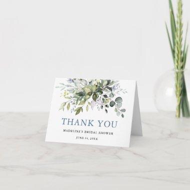 Bridal Shower Watercolor Greenery Dusty Blue Note Thank You Invitations