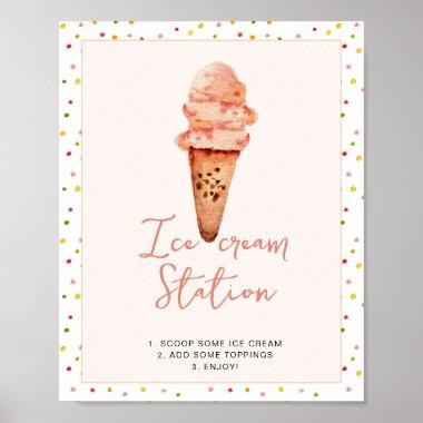Bridal shower watercolor Ice Cream Station Poster