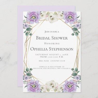 BRIDAL SHOWER | Watercolor Lavender Peonies Frame Invitations