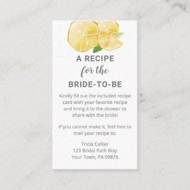 Bridal Shower Watercolor Lemon Recipe Request Enclosure Invitations