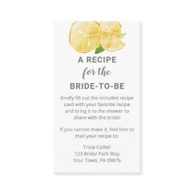 Bridal Shower Watercolor Lemon Recipe Request Enclosure Invitations