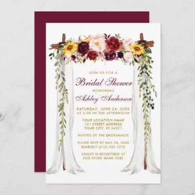Bridal Shower Watercolor Mixed Floral Canopy Gold Invitations