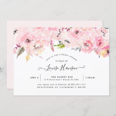 Bridal Shower, Watercolor Pale Pink Peonies Invitations