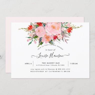 Bridal Shower, Watercolor Pale Pink Peonies Invitations