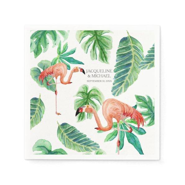 Watercolor Pink Flamingo Leaf Napkins