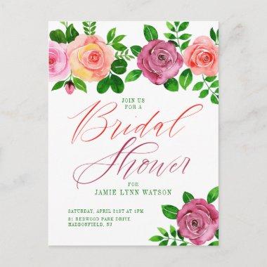 Bridal Shower | Watercolor Pink & Orange Roses PostInvitations