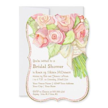 Watercolor Rose Bouquet Satin Pearls