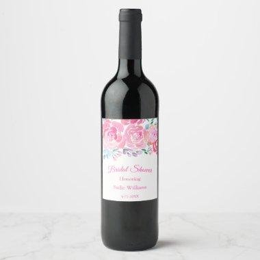 Bridal Shower Watercolor Roses & Peonies Wine Label