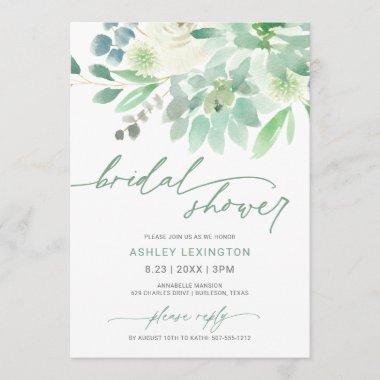 Bridal Shower Watercolor Succulent Greenery Invitations