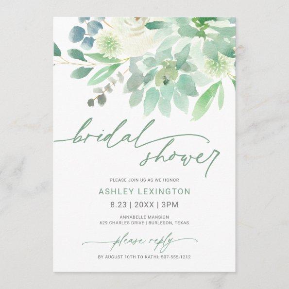 Bridal Shower Watercolor Succulent Greenery Invitations
